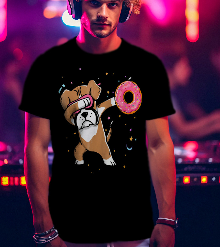 Funny Donut Day Dabbing Boxer With Sprinkled Donut In Stars And Moon T-Shirt
