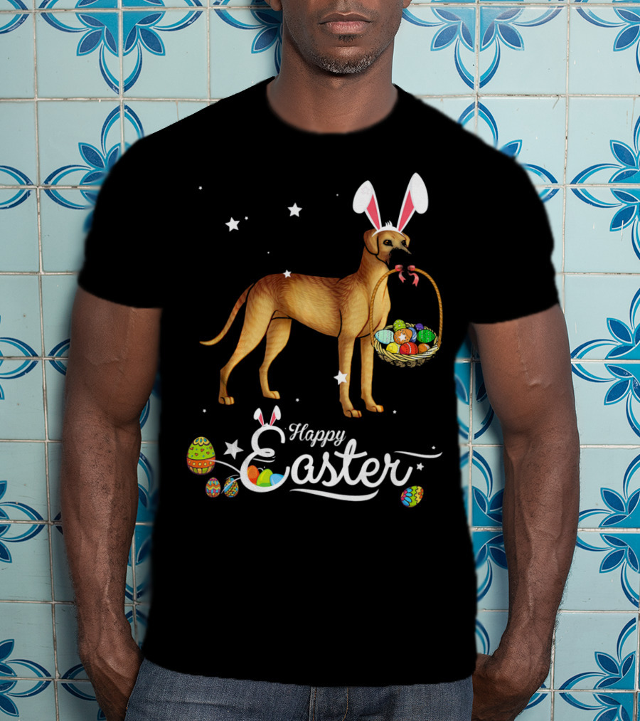Happy Easter Great Dane Bunny Ears With Eggs Basket T-Shirt