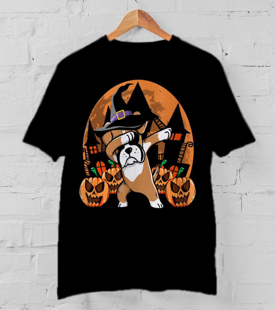 Funny Halloween Dabbing Boxer Witch Hat Pumpkins T-Shirt