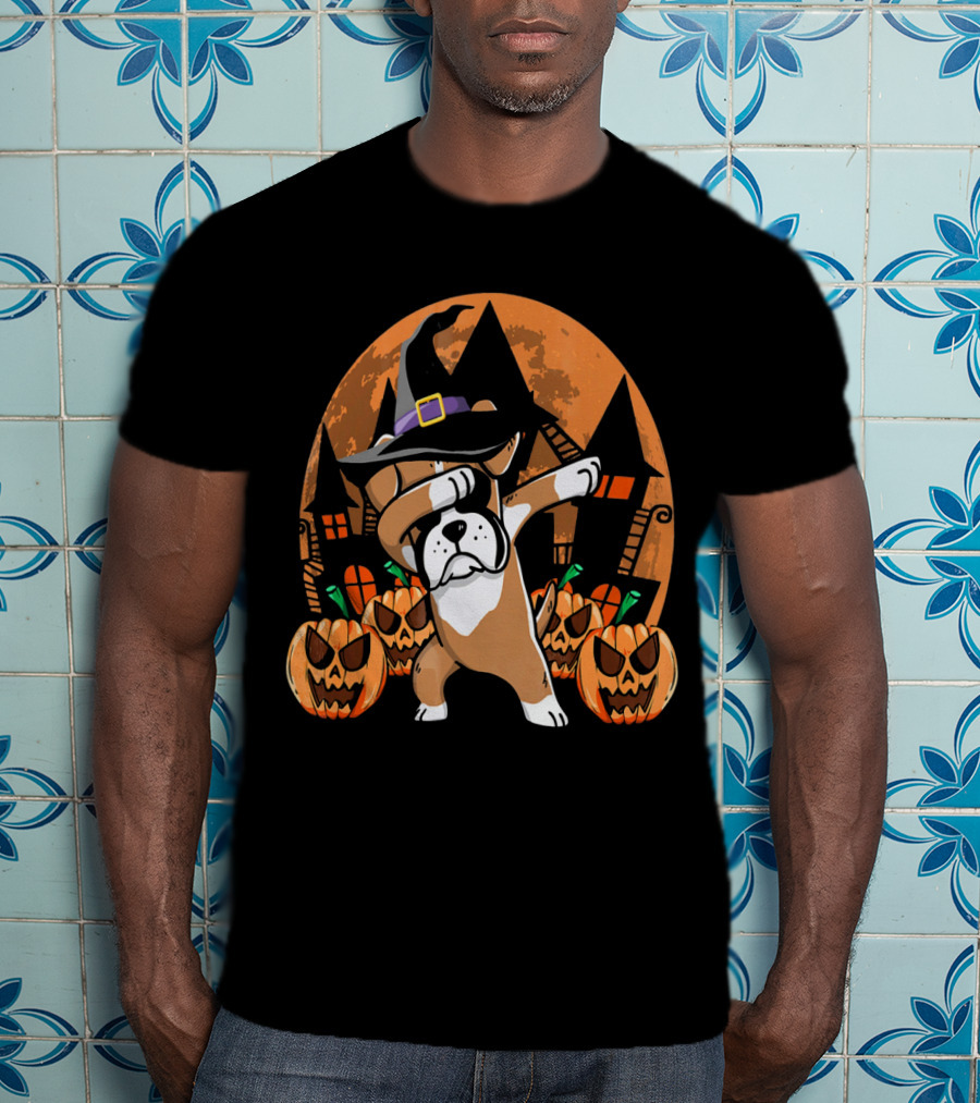 Funny Halloween Dabbing Boxer Witch Hat Pumpkins T-Shirt