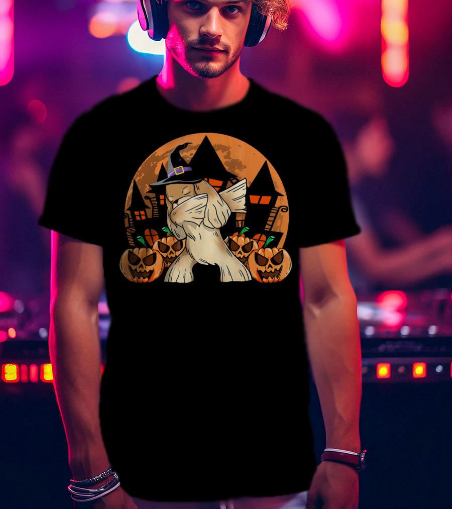 Halloween Dabbing Cocker Spaniel With Witch Hat And Jack-O'-Lanterns T-Shirt