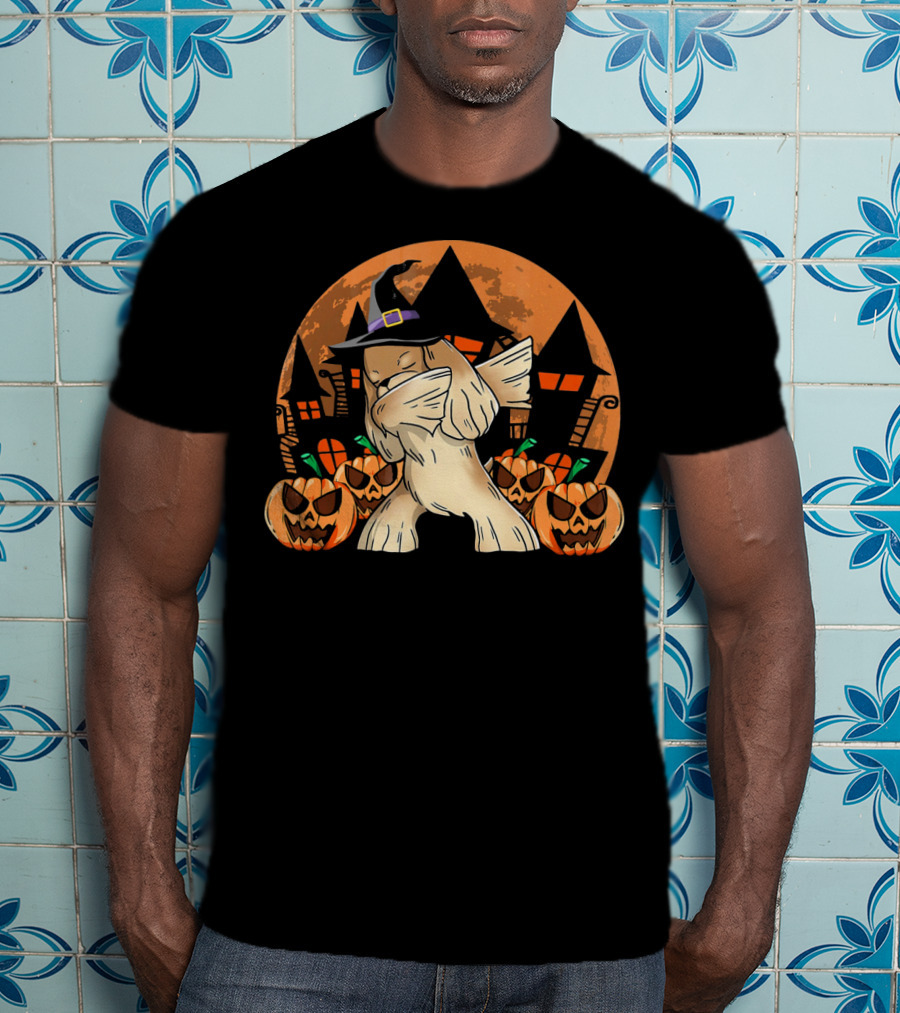Halloween Dabbing Cocker Spaniel With Witch Hat And Jack-O'-Lanterns T-Shirt