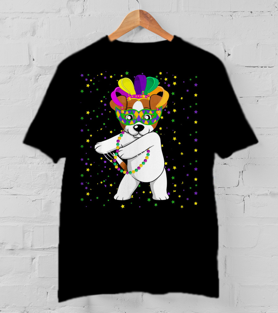 Jack Russell Flossing Jester Hat Mardi Gras Beads Dog T-Shirt