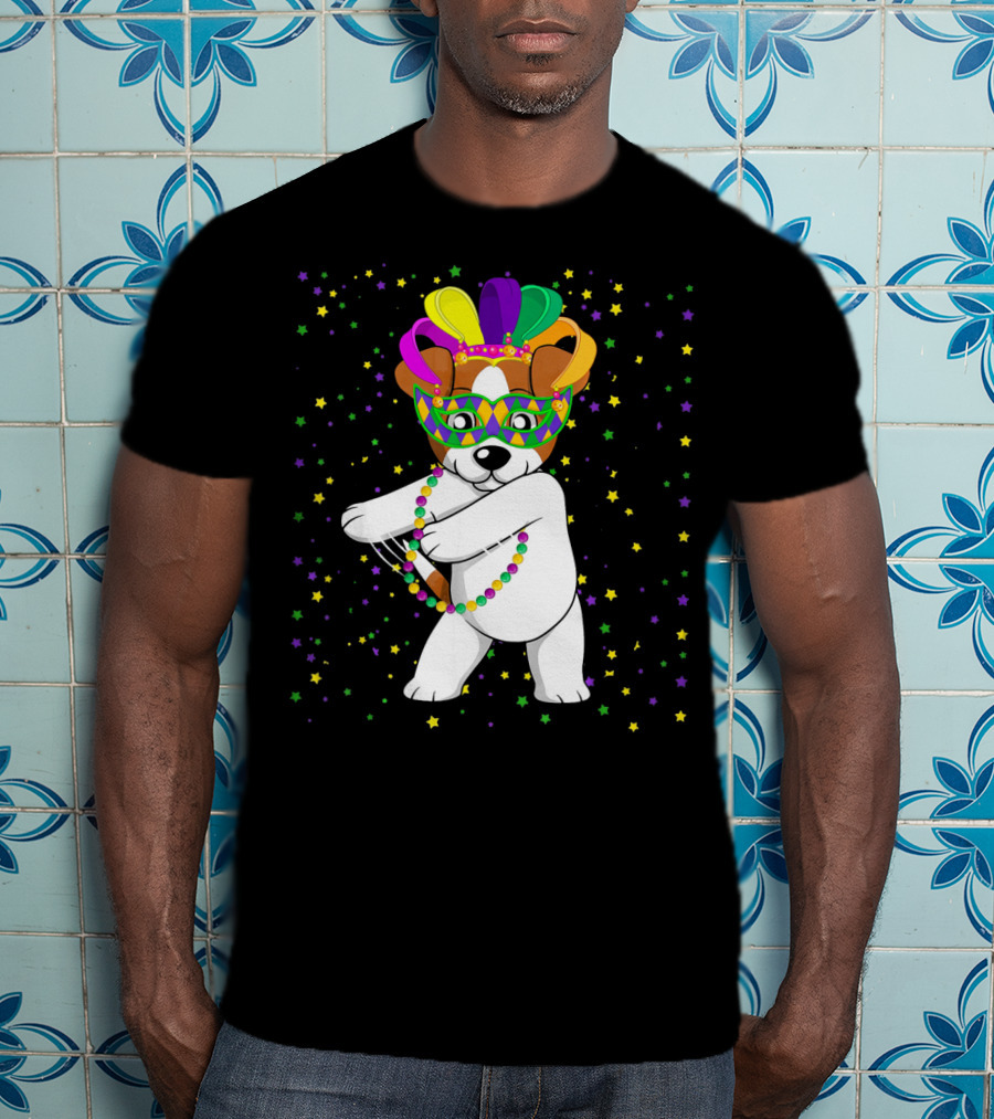 Jack Russell Flossing Jester Hat Mardi Gras Beads Dog T-Shirt