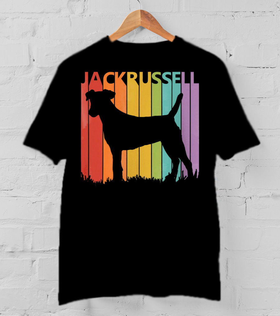 Jack Russell Silhouette Rainbow Stripes T-Shirt