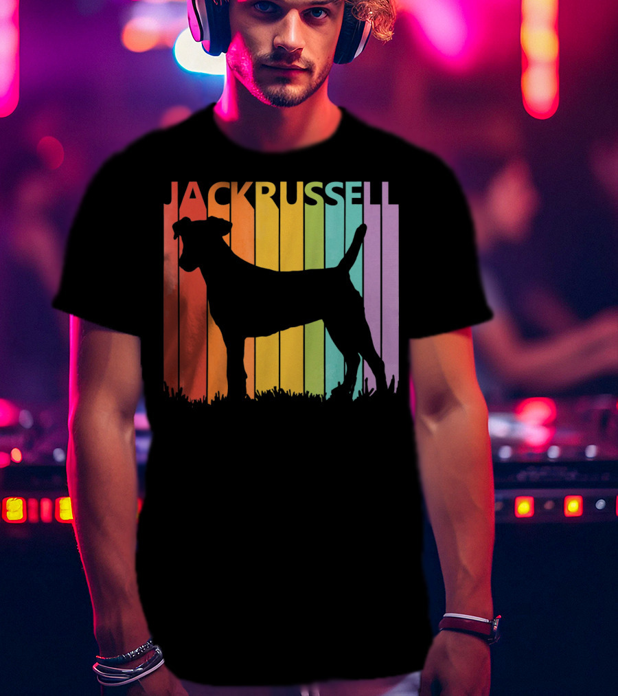 Jack Russell Silhouette Rainbow Stripes T-Shirt