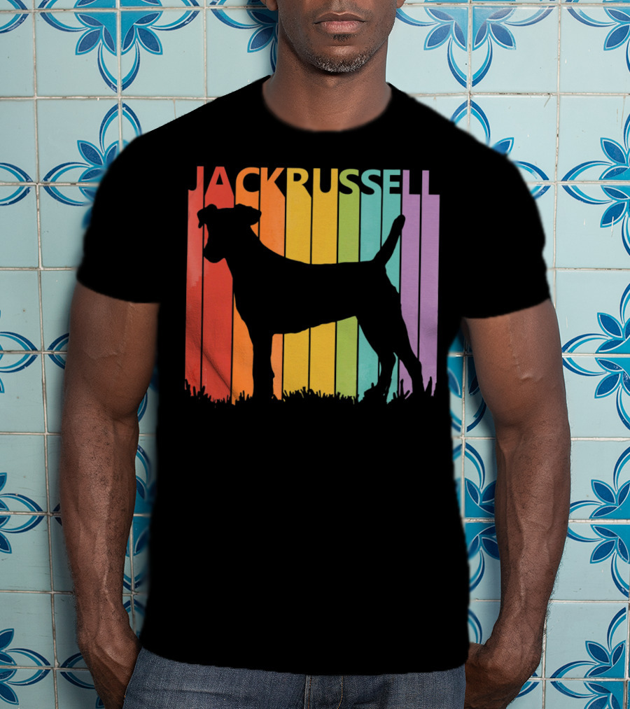 Jack Russell Silhouette Rainbow Stripes T-Shirt