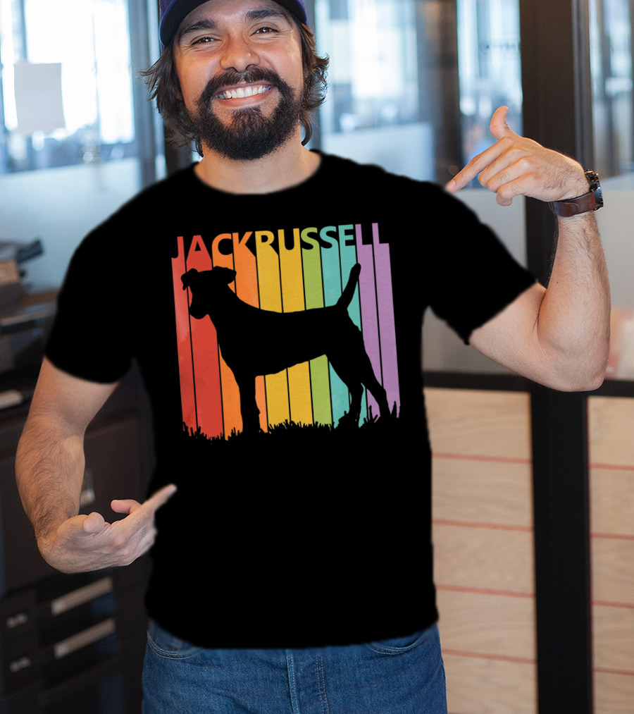 Jack Russell Silhouette Rainbow Stripes T-Shirt