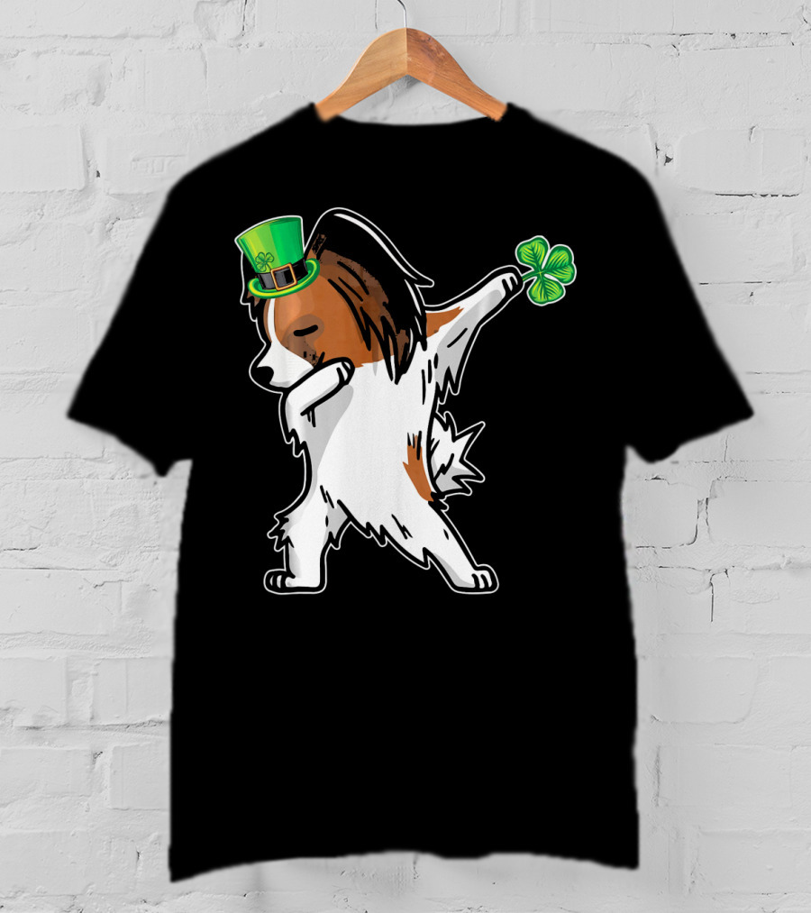 Papillon Dab Dabbing Dance With Shamrock And Leprechaun Hat T-Shirt