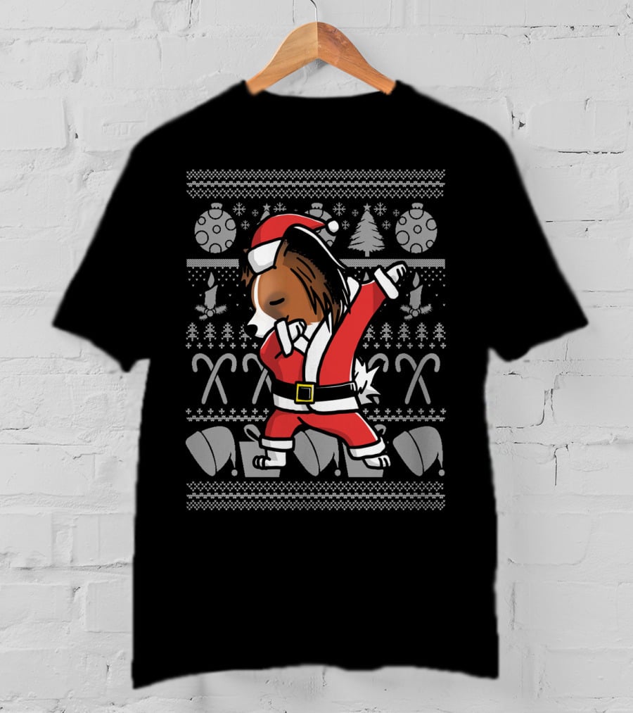Funny Christmas Papillon Dabbing Santa Dog Dab T-Shirt