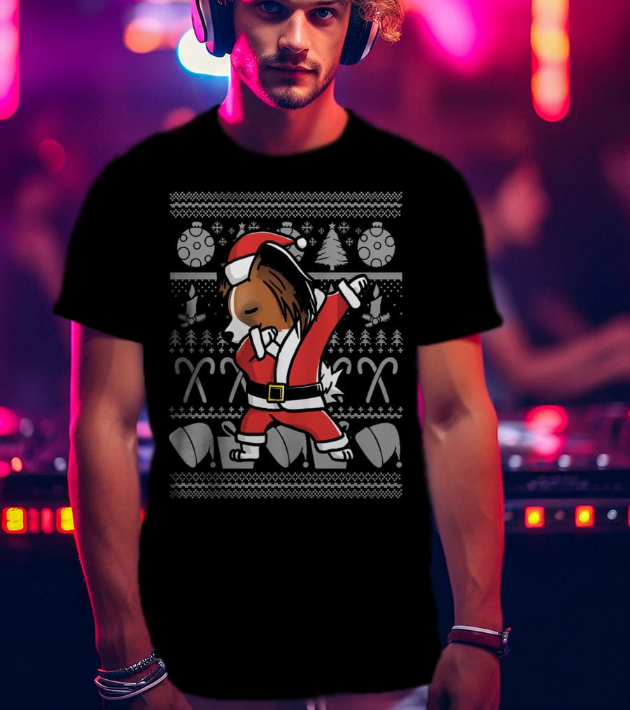 Funny Christmas Papillon Dabbing Santa Dog Dab T-Shirt