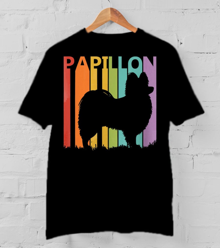 Papillon Dog Silhouette With Colorful T-Shirt