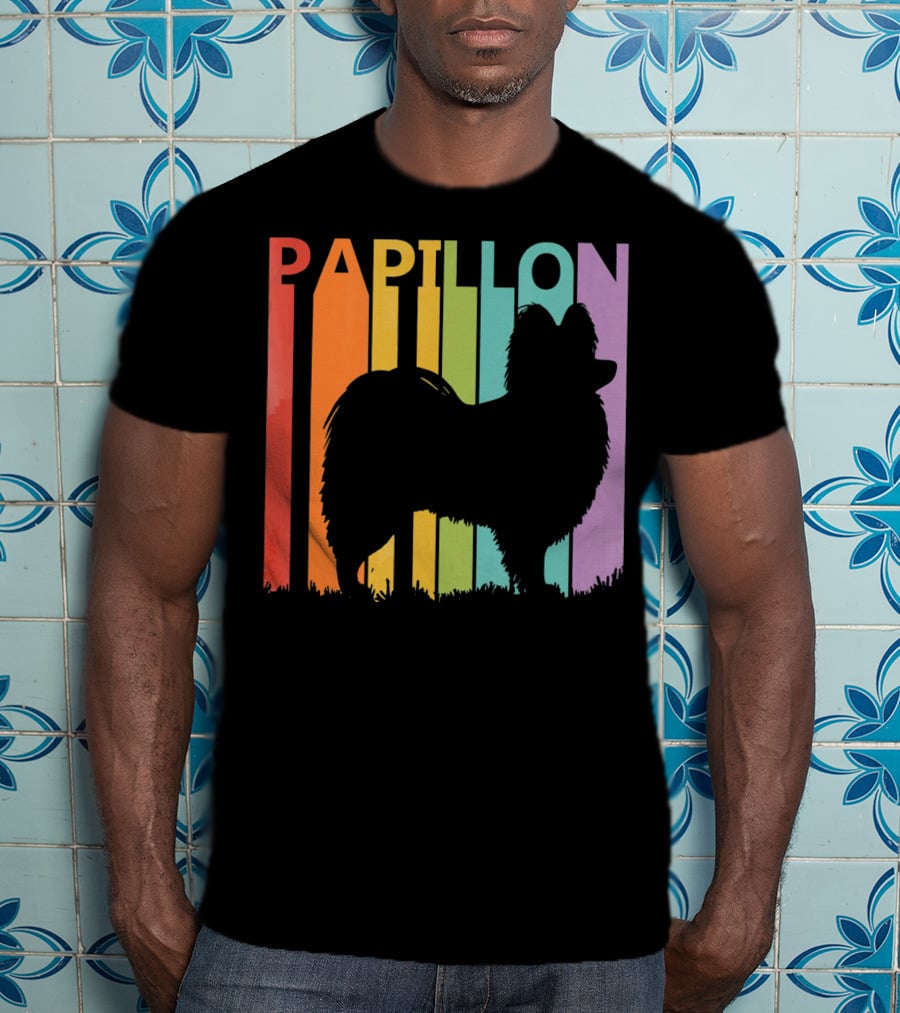 Papillon Dog Silhouette With Colorful T-Shirt