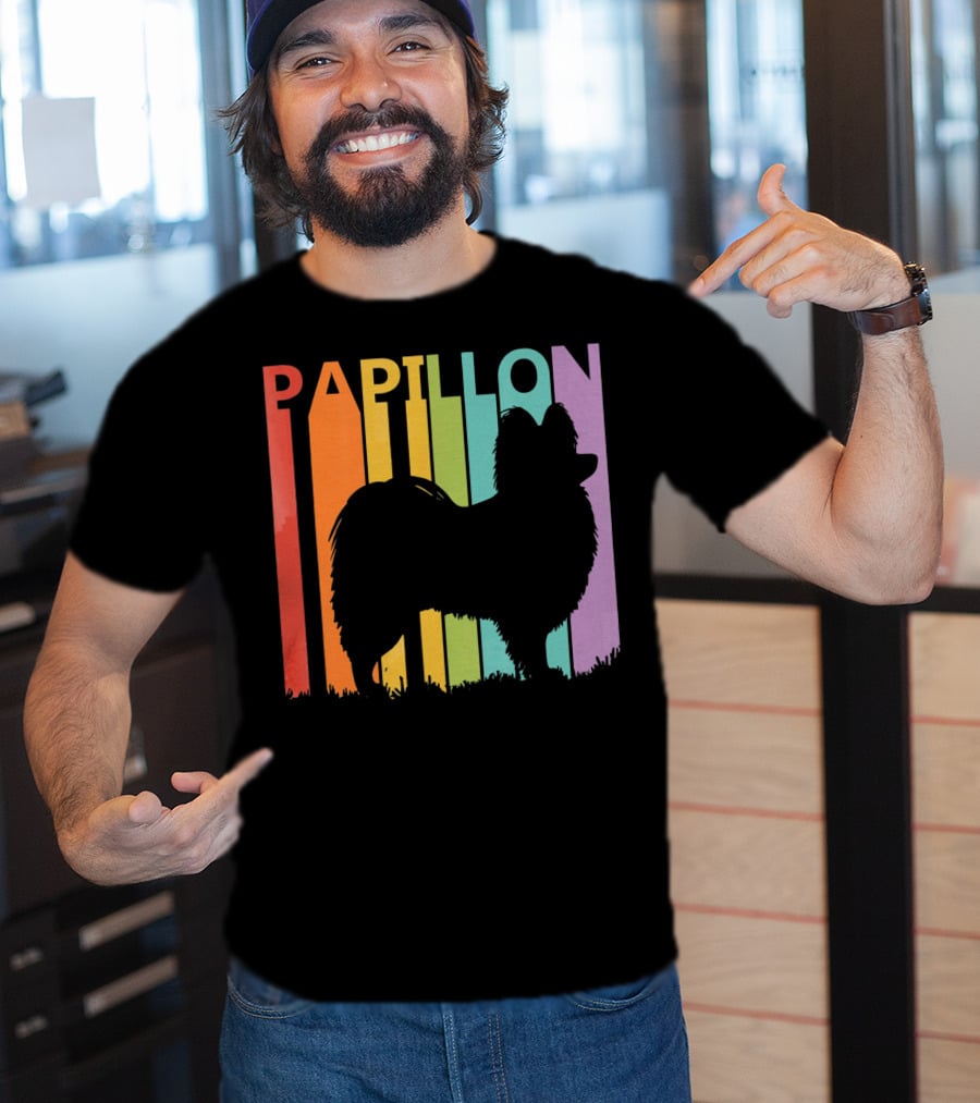 Papillon Dog Silhouette With Colorful T-Shirt