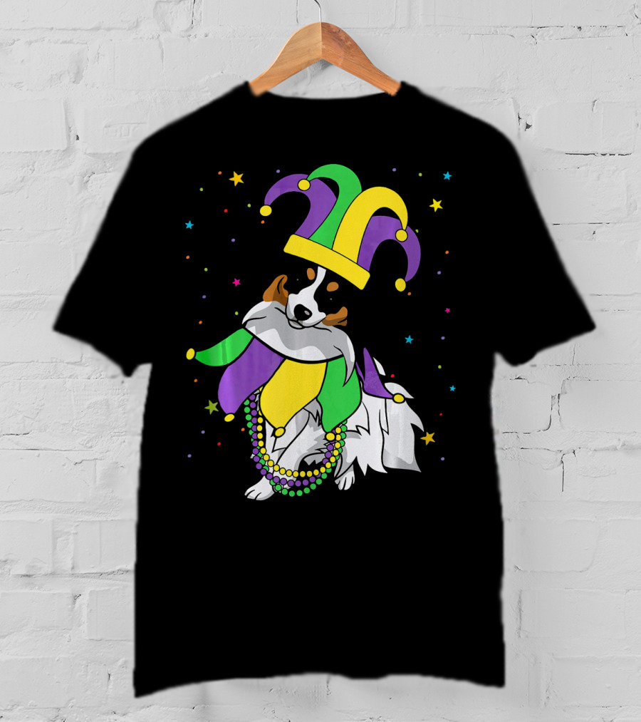 Funny Papillon Jester Hat Mardi Gras Bead Colorful Stars T-Shirt