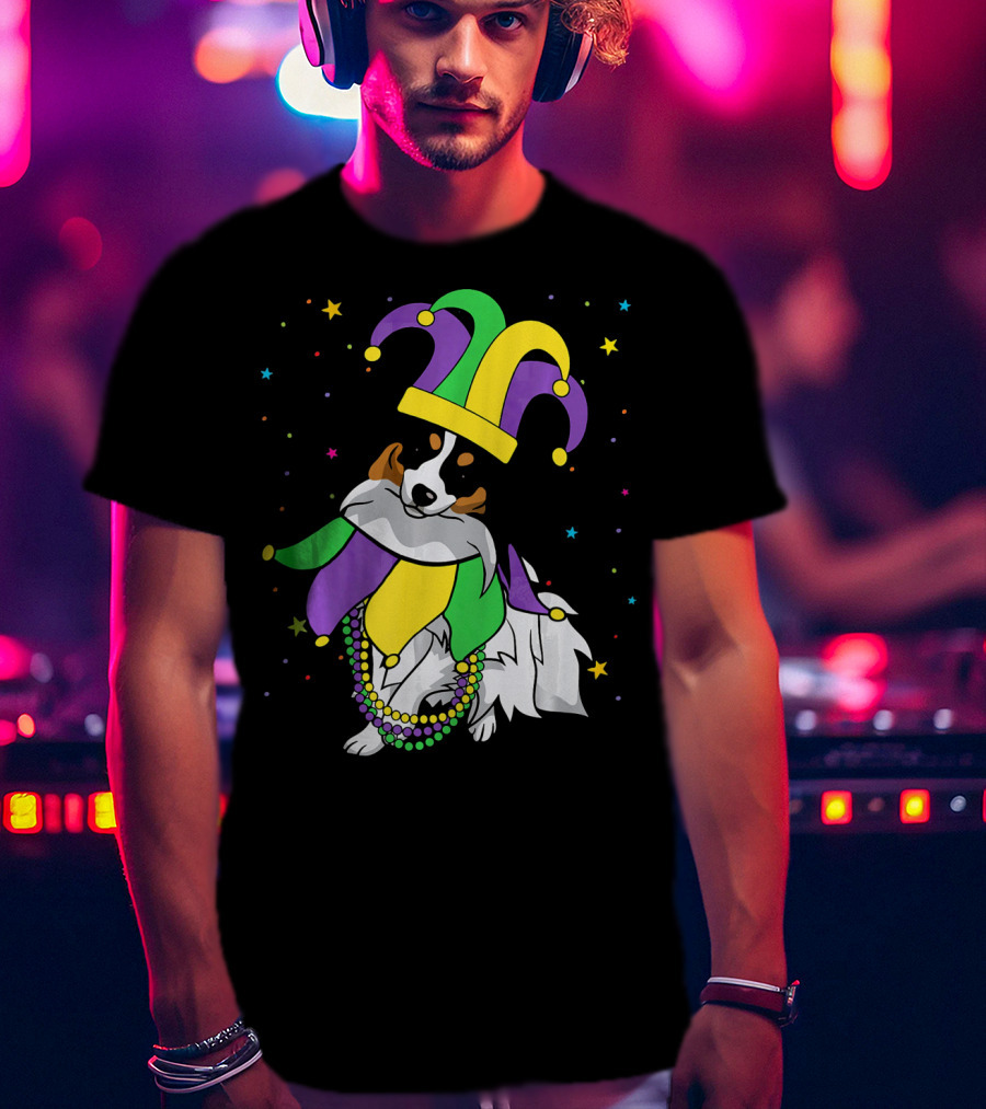 Funny Papillon Jester Hat Mardi Gras Bead Colorful Stars T-Shirt