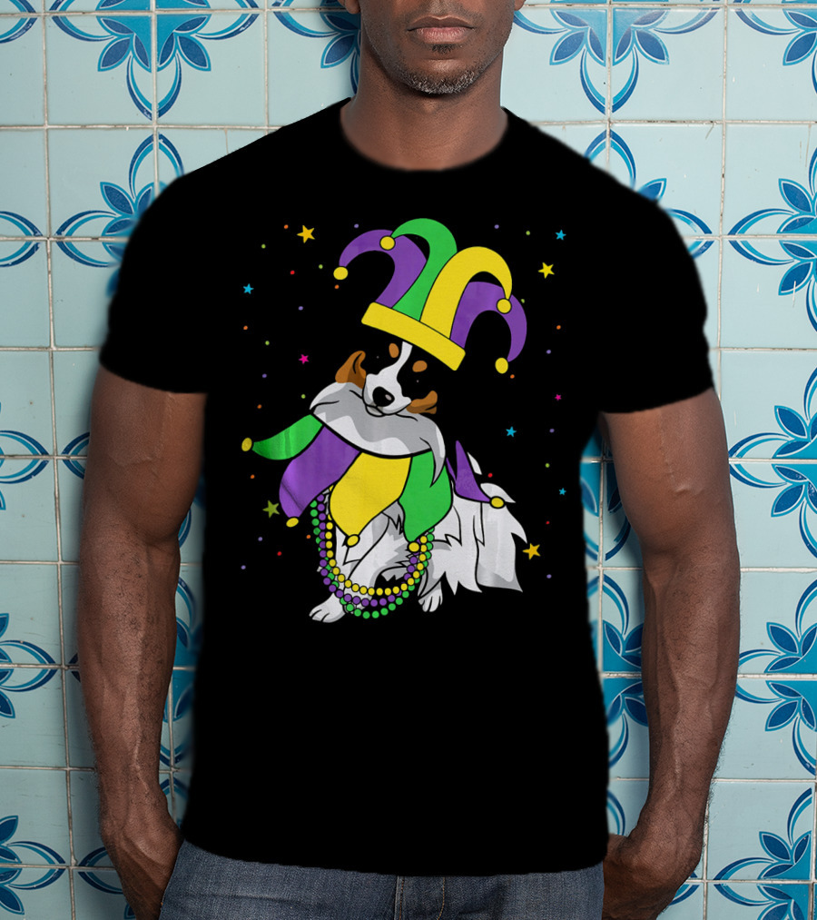 Funny Papillon Jester Hat Mardi Gras Bead Colorful Stars T-Shirt
