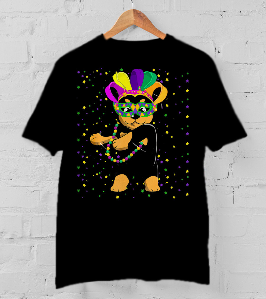 Rottweiler Flossing Beads Jester Hat Mardi Gras Fun T-Shirt
