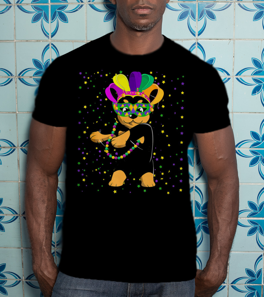 Rottweiler Flossing Beads Jester Hat Mardi Gras Fun T-Shirt