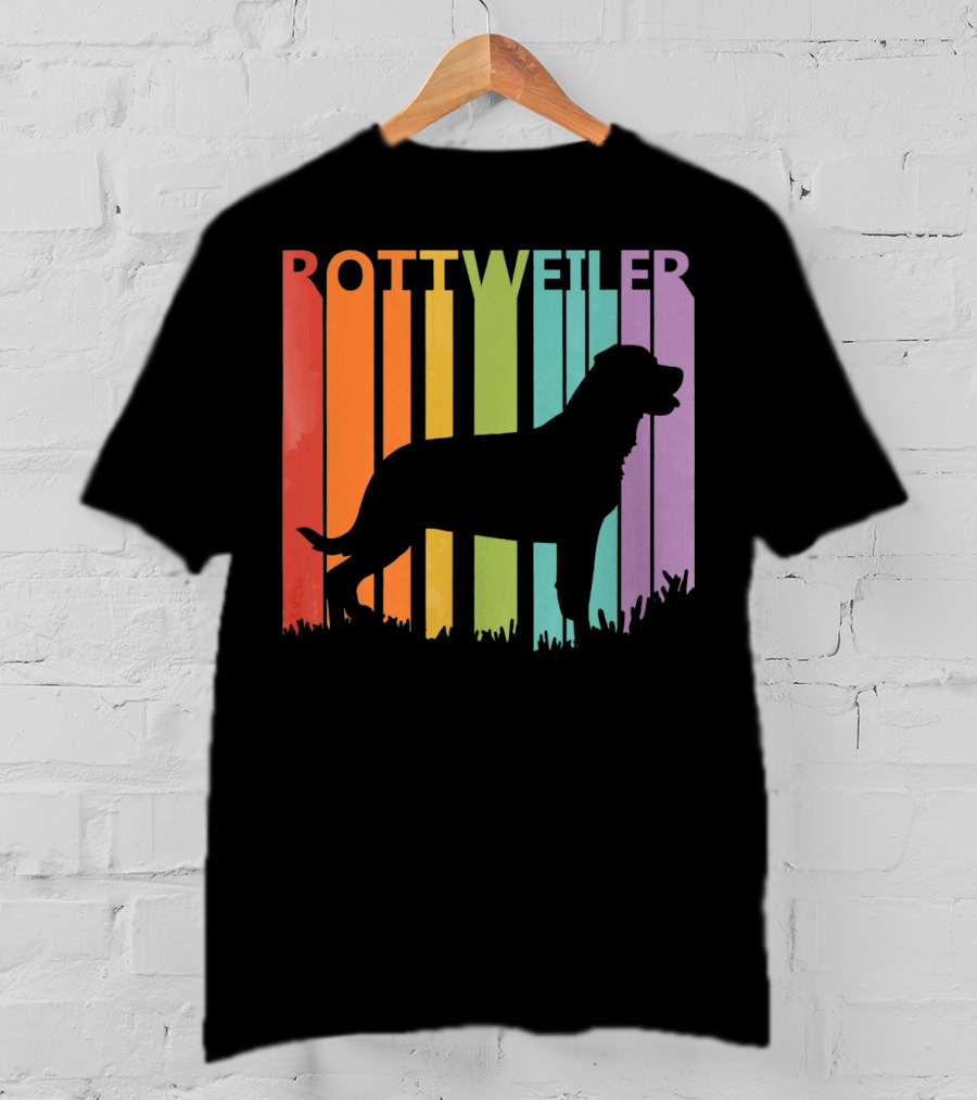 Rottweiler Dog Silhouette With Rainbow Stripes T-Shirt