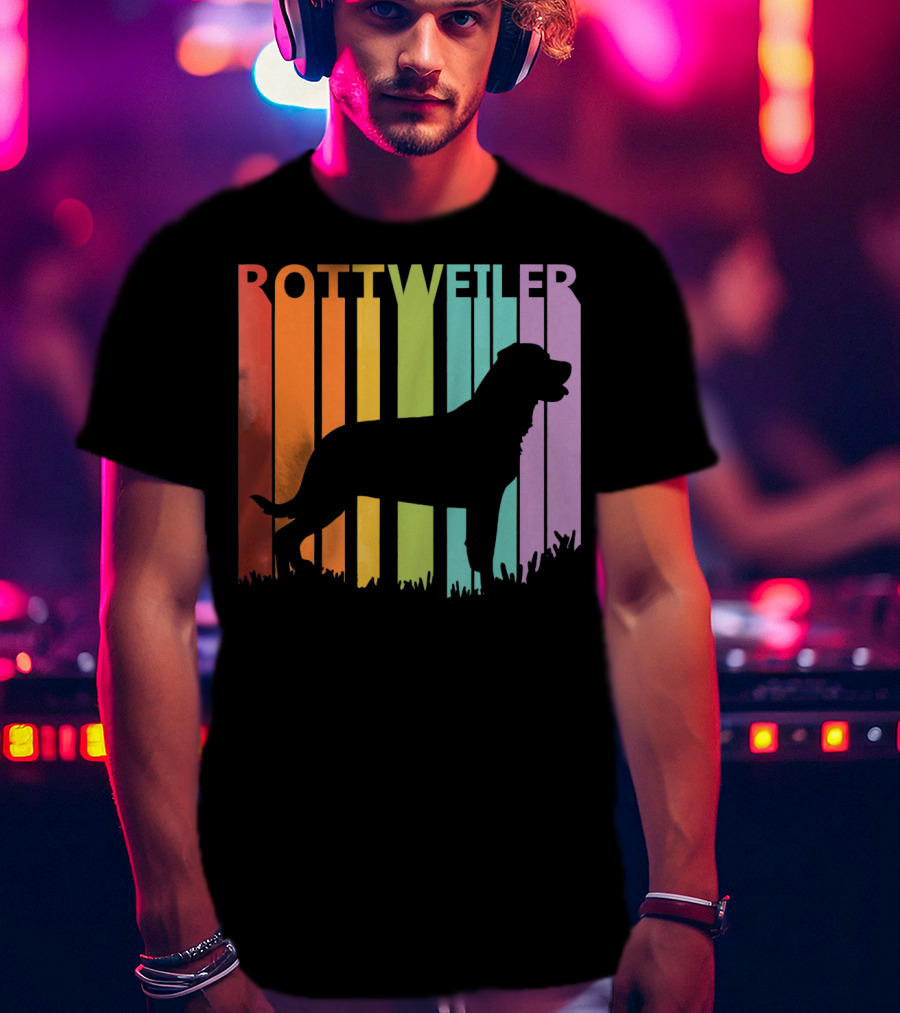 Rottweiler Dog Silhouette With Rainbow Stripes T-Shirt