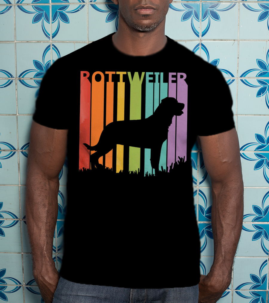Rottweiler Dog Silhouette With Rainbow Stripes T-Shirt