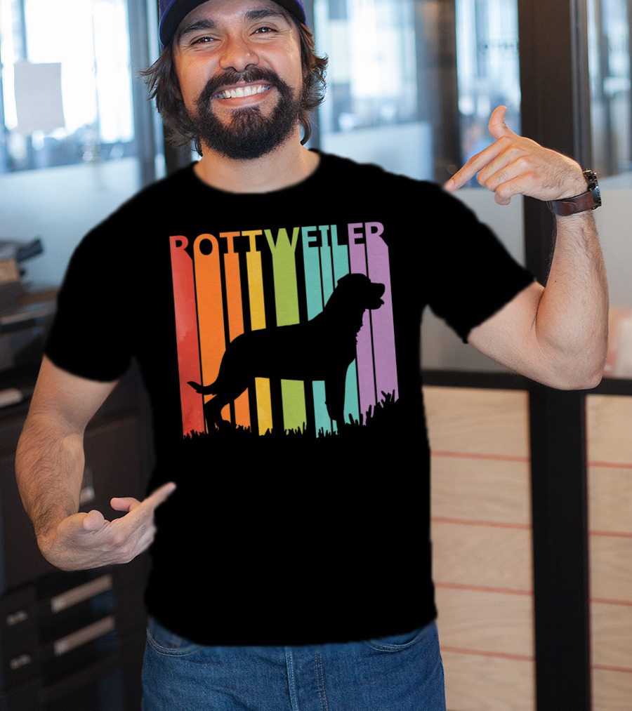 Rottweiler Dog Silhouette With Rainbow Stripes T-Shirt