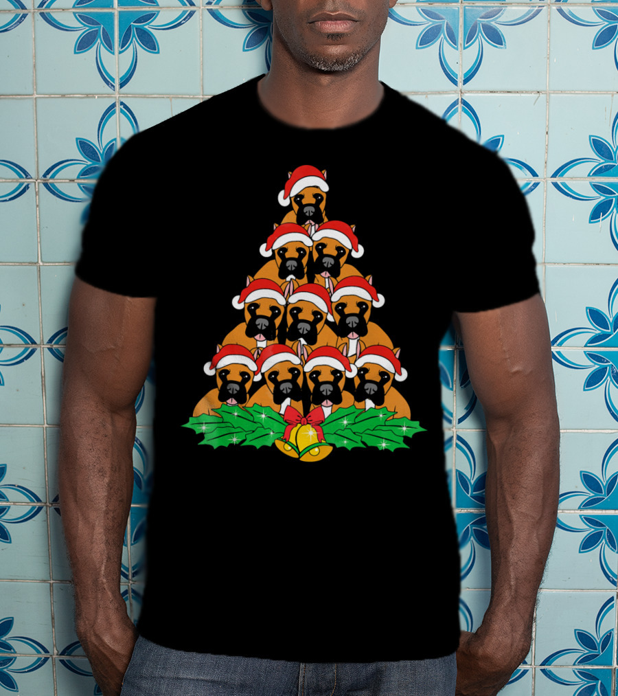 Great Dane Christmas Santa Hat Tree Dog Xmas Lover T-Shirt