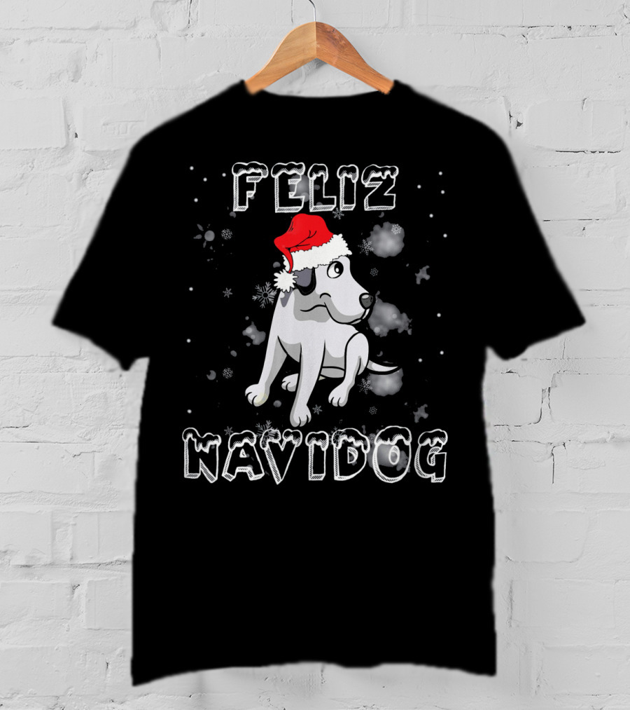Feliz Navidog Great Dane Dog Santa Hat Snowflakes T-Shirt