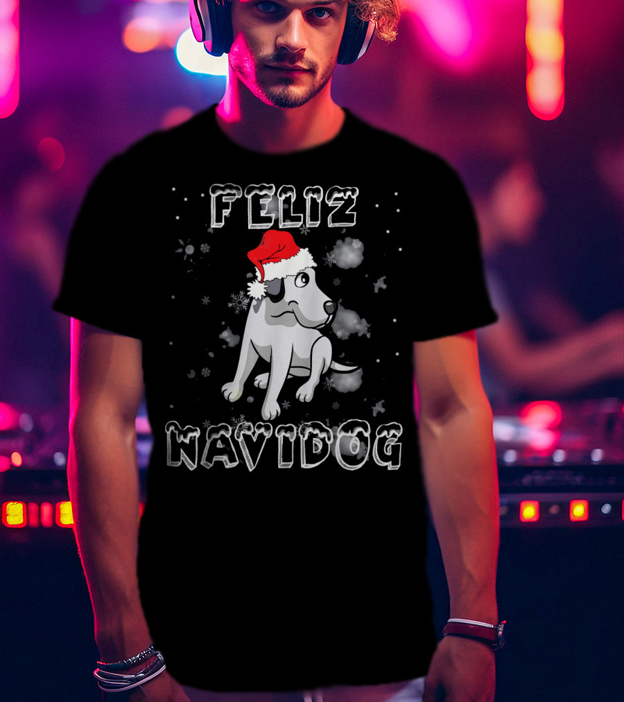 Feliz Navidog Great Dane Dog Santa Hat Snowflakes T-Shirt