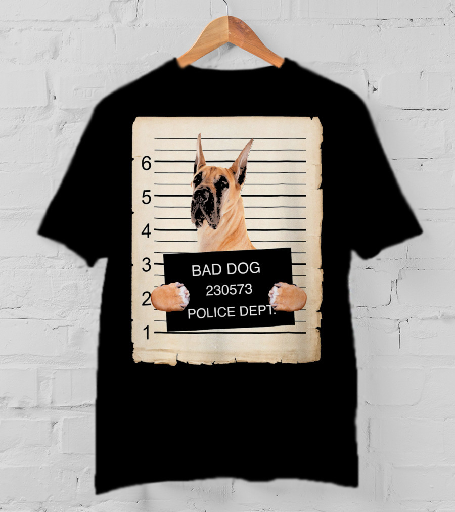 Great Dane Bad Dog Police Dept Mugshot 230573 T-Shirt