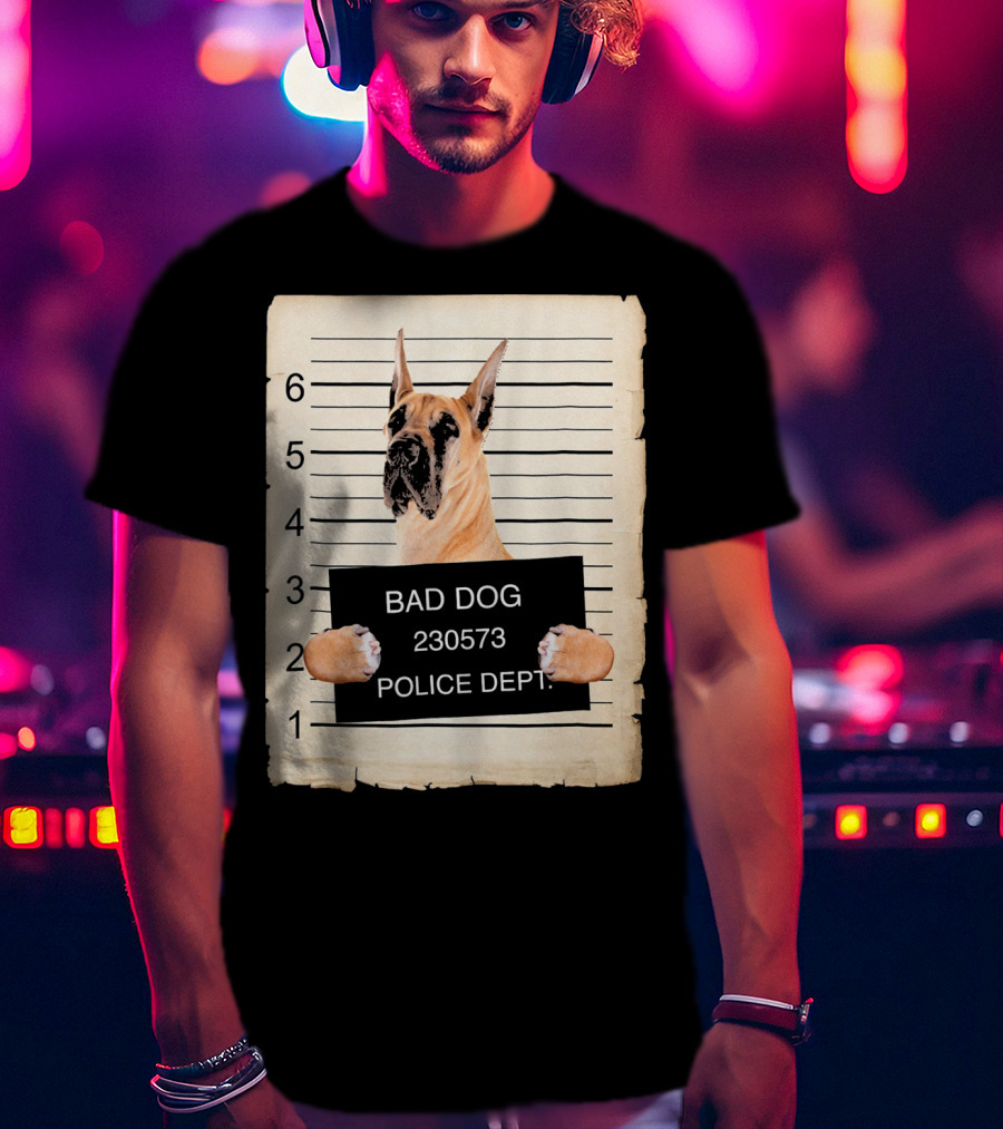 Great Dane Bad Dog Police Dept Mugshot 230573 T-Shirt