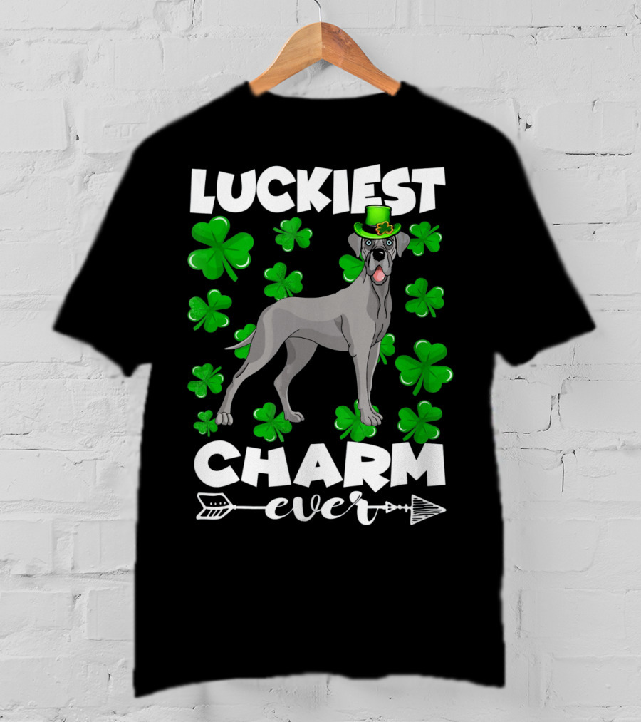 Luckiest Charm Ever Great Dane Shamrocks Hat T-Shirt