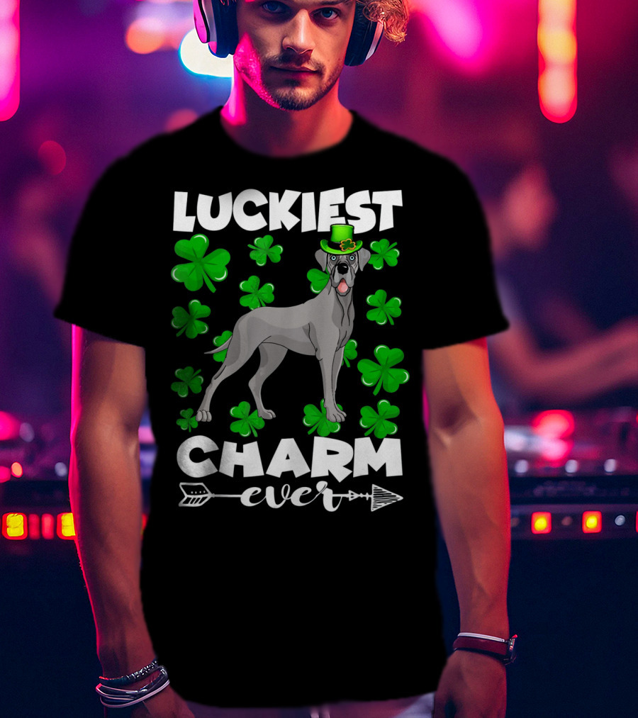 Luckiest Charm Ever Great Dane Shamrocks Hat T-Shirt