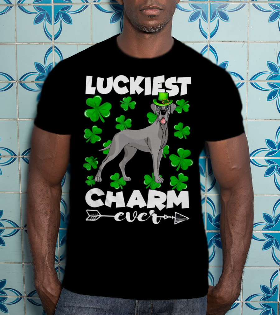 Luckiest Charm Ever Great Dane Shamrocks Hat T-Shirt
