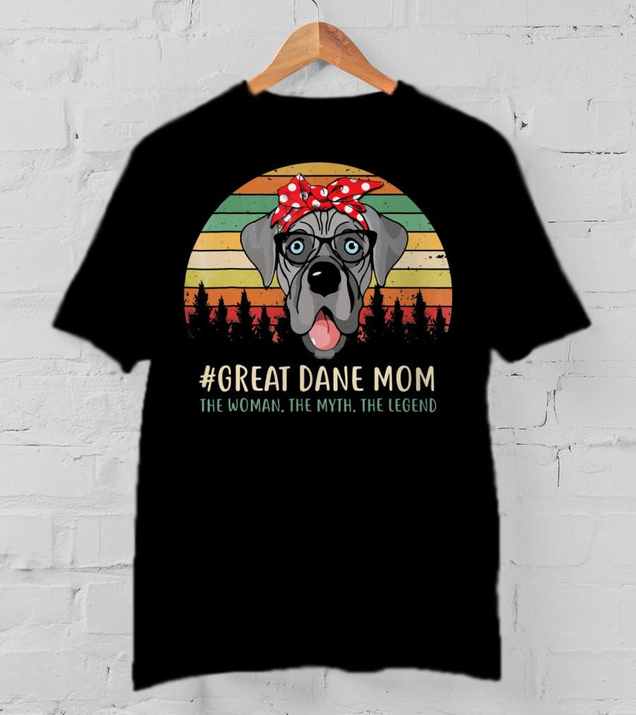 Great Dane Mom The Woman The Myth The Legend Retro Dog Bandana Glasses Forest T-Shirt
