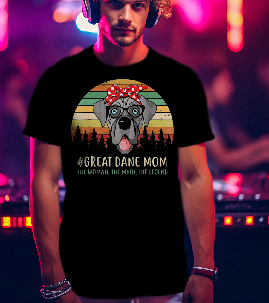 Great Dane Mom The Woman The Myth The Legend Retro Dog Bandana Glasses Forest T-Shirt