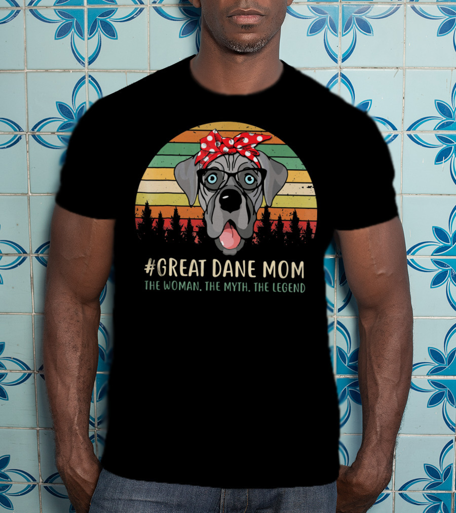 Great Dane Mom The Woman The Myth The Legend Retro Dog Bandana Glasses Forest T-Shirt