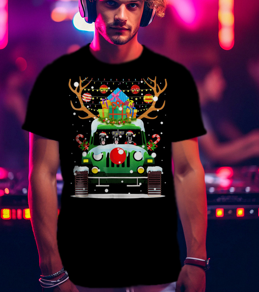 Great Dane Santa Hat Jeep Christmas Reindeer Gift Decorations T-Shirt