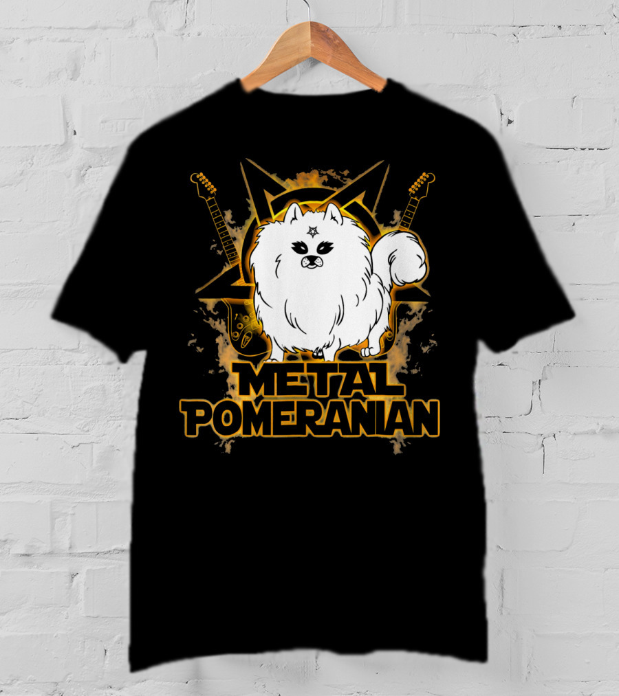 Hail Satan Metal Pomeranian Rock N Roll With Star And Guitars T-Shirt