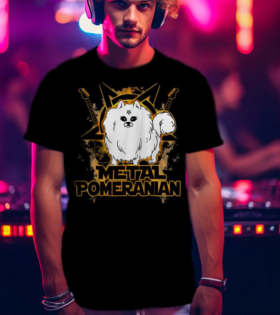 Hail Satan Metal Pomeranian Rock N Roll With Star And Guitars T-Shirt