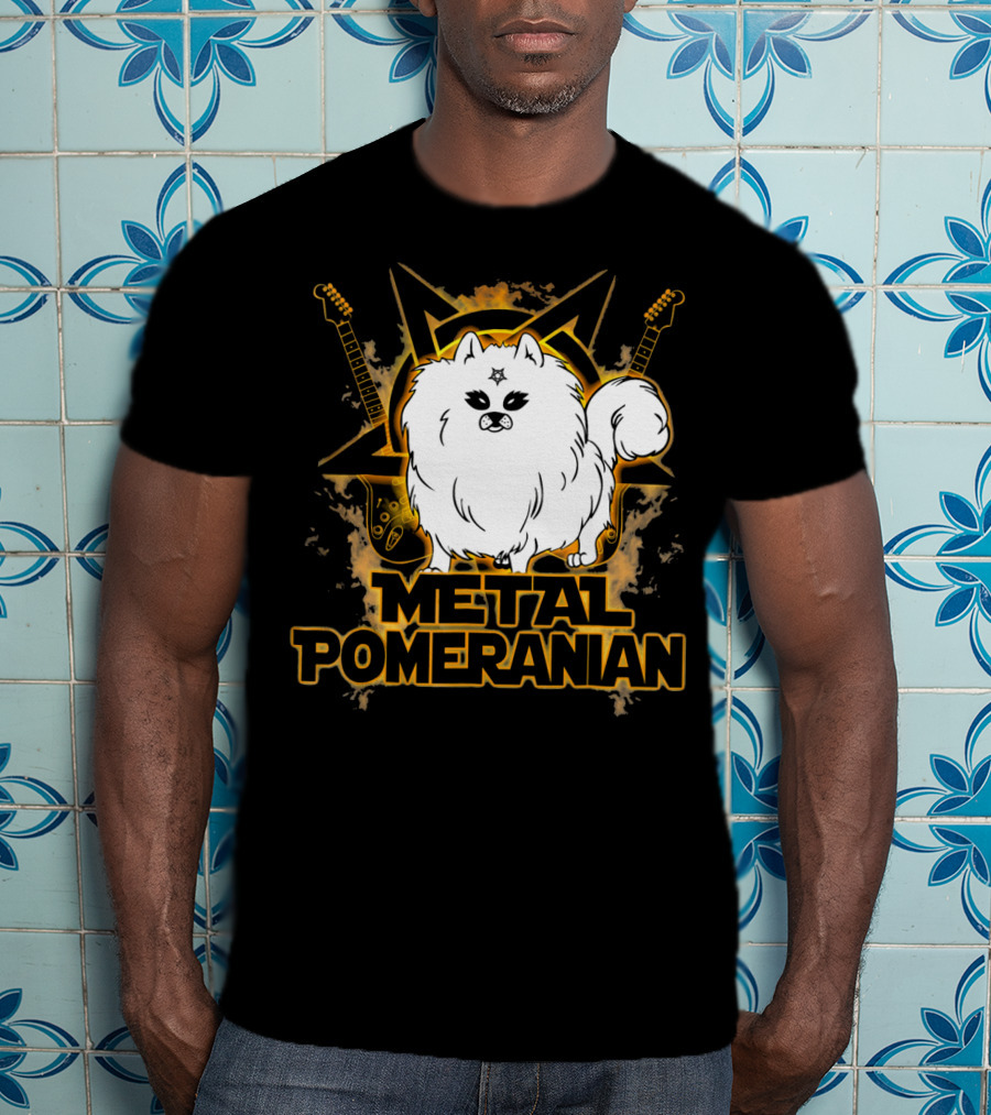 Hail Satan Metal Pomeranian Rock N Roll With Star And Guitars T-Shirt