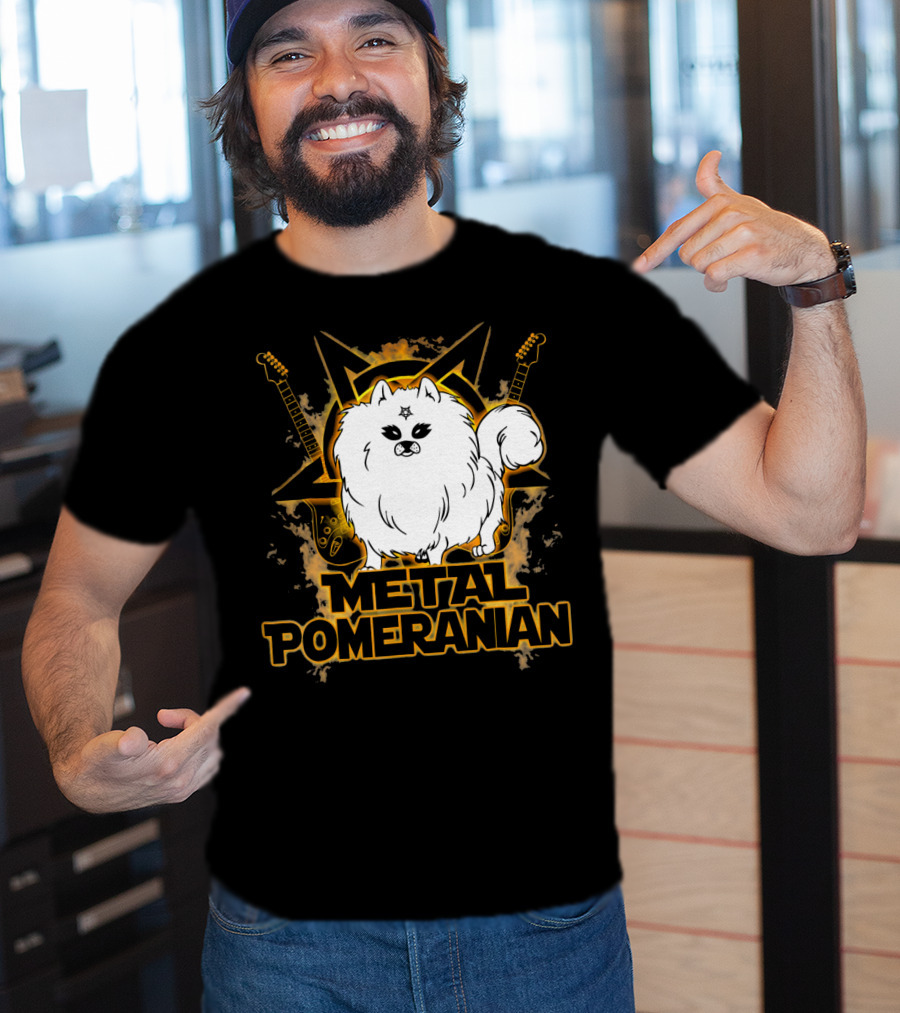 Hail Satan Metal Pomeranian Rock N Roll With Star And Guitars T-Shirt
