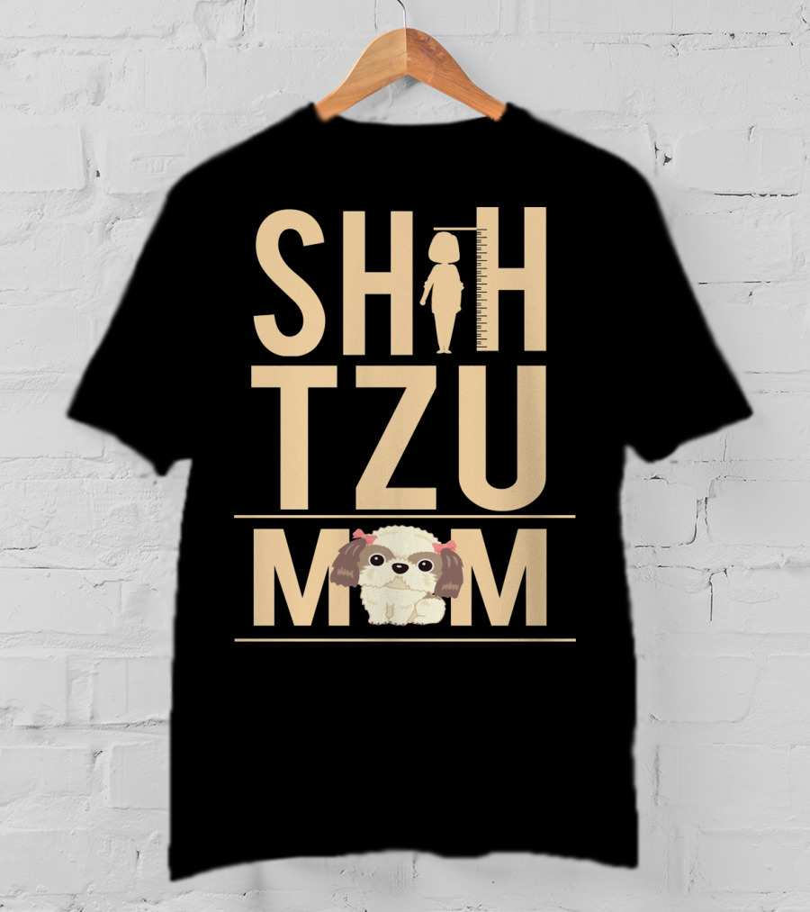 Shih Tzu Mom With Silhouette And Cute Shih Tzu Puppy T-Shirt