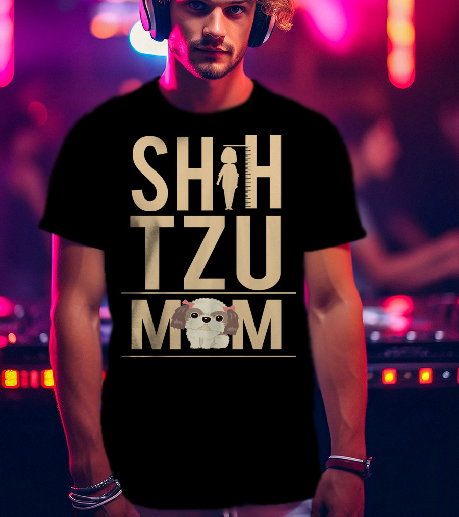 Shih Tzu Mom With Silhouette And Cute Shih Tzu Puppy T-Shirt