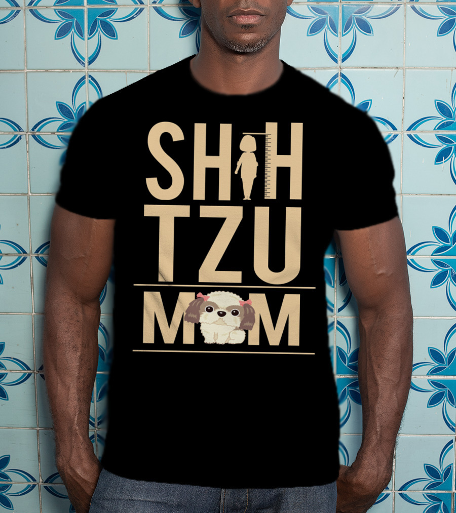Shih Tzu Mom With Silhouette And Cute Shih Tzu Puppy T-Shirt