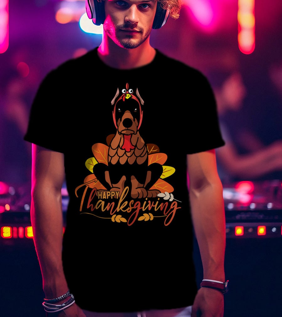 Happy Thanksgiving Doberman Pinscher Turkey Autumn Leaves T-Shirt