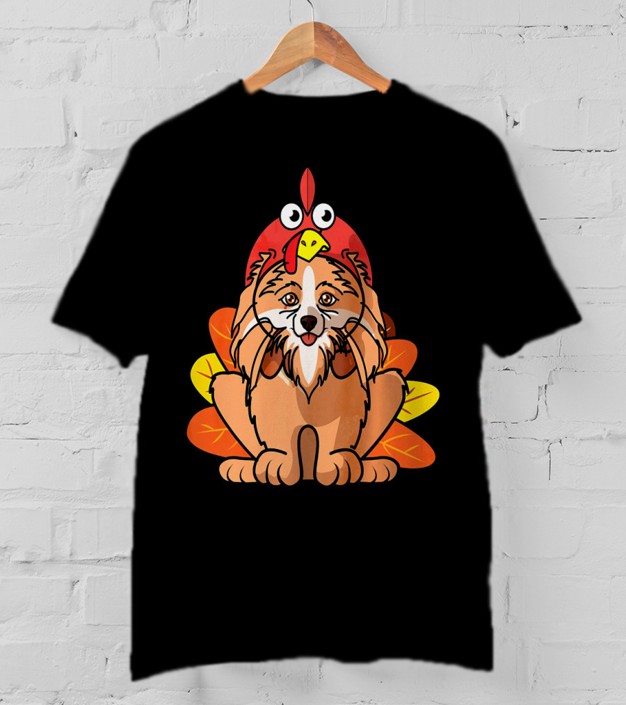 Happy Thanksgiving Pomeranian Turkey Dog With Colorful Feathers T-Shirt