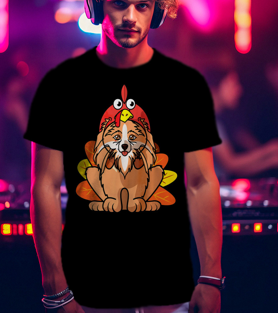 Happy Thanksgiving Pomeranian Turkey Dog With Colorful Feathers T-Shirt