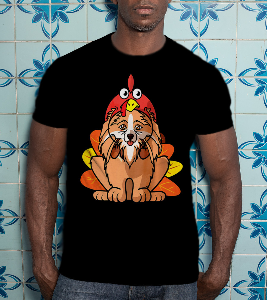 Happy Thanksgiving Pomeranian Turkey Dog With Colorful Feathers T-Shirt